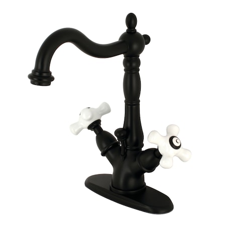 Kingston Brass Heritage 2-Handle Bathroom Faucet W/Brass Pop-Up & Cover Plate, Black KS1430PX